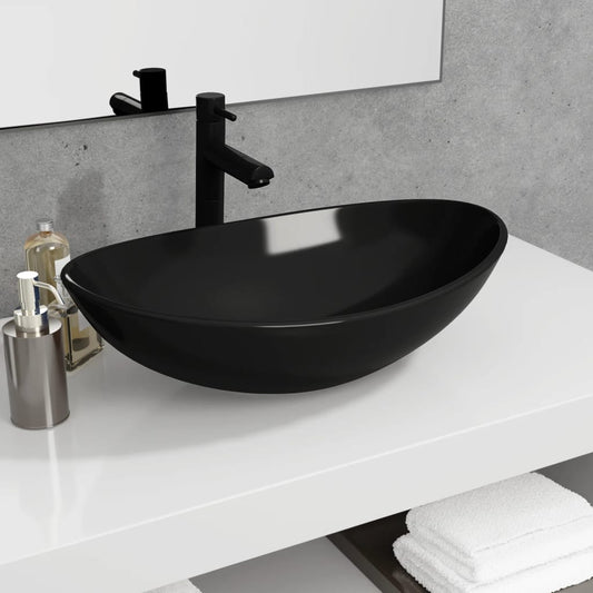 Basin Tempered Glass 54.5x35x15.5 cm Black - OLBRIT