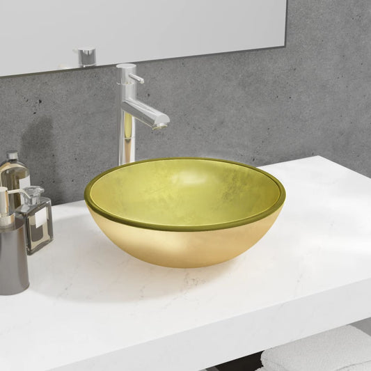 Basin Tempered Glass 35x12 cm Gold - OLBRIT