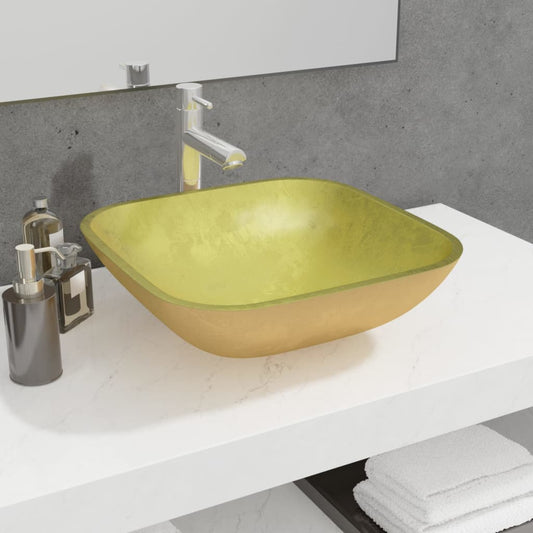 Basin Glass 42x42x14 cm Gold - OLBRIT