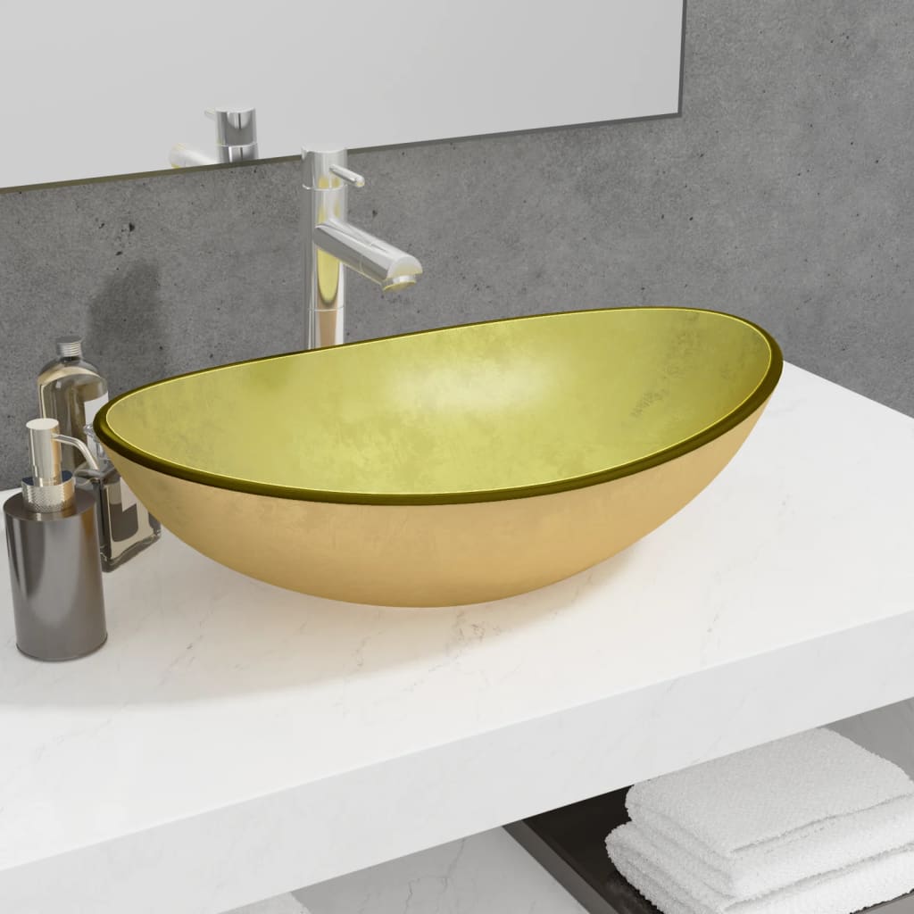 Basin Tempered Glass 54.5x35x15.5 cm Gold - OLBRIT