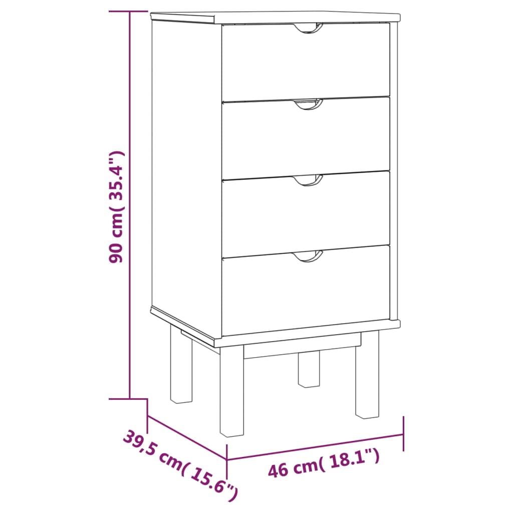 Drawer Cabinet OTTA 46x39.5x90cm Solid Wood Pine - OLBRIT