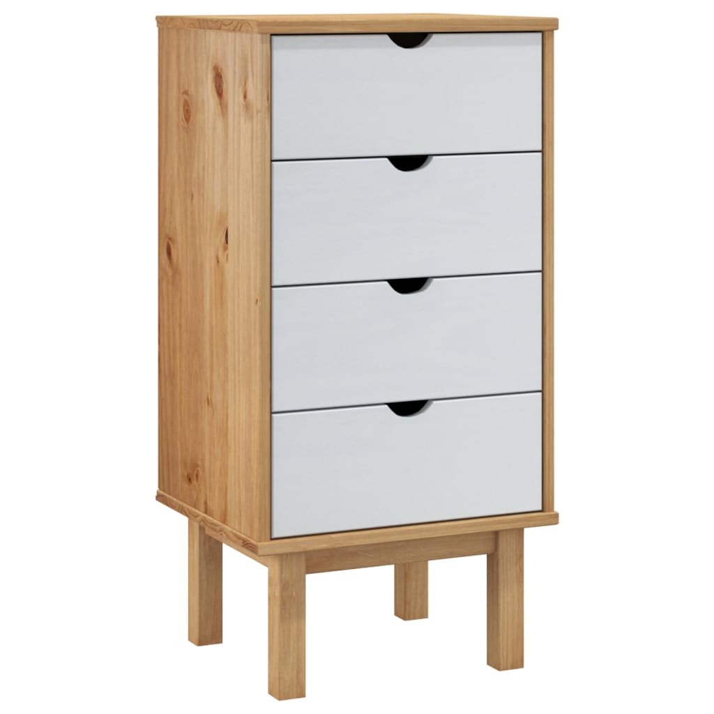 Drawer Cabinet OTTA Brown & White 46x39.5x90cm Solid Wood Pine - OLBRIT