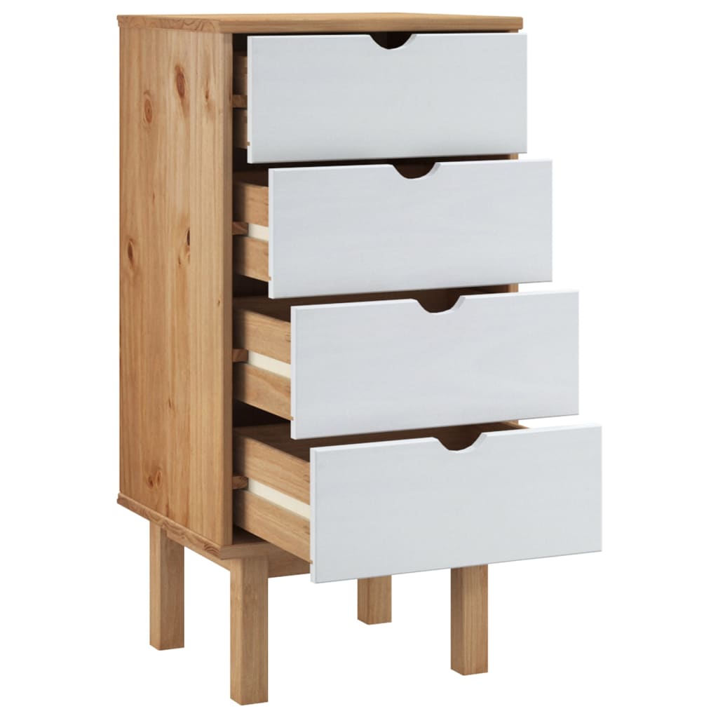 Drawer Cabinet OTTA Brown & White 46x39.5x90cm Solid Wood Pine - OLBRIT