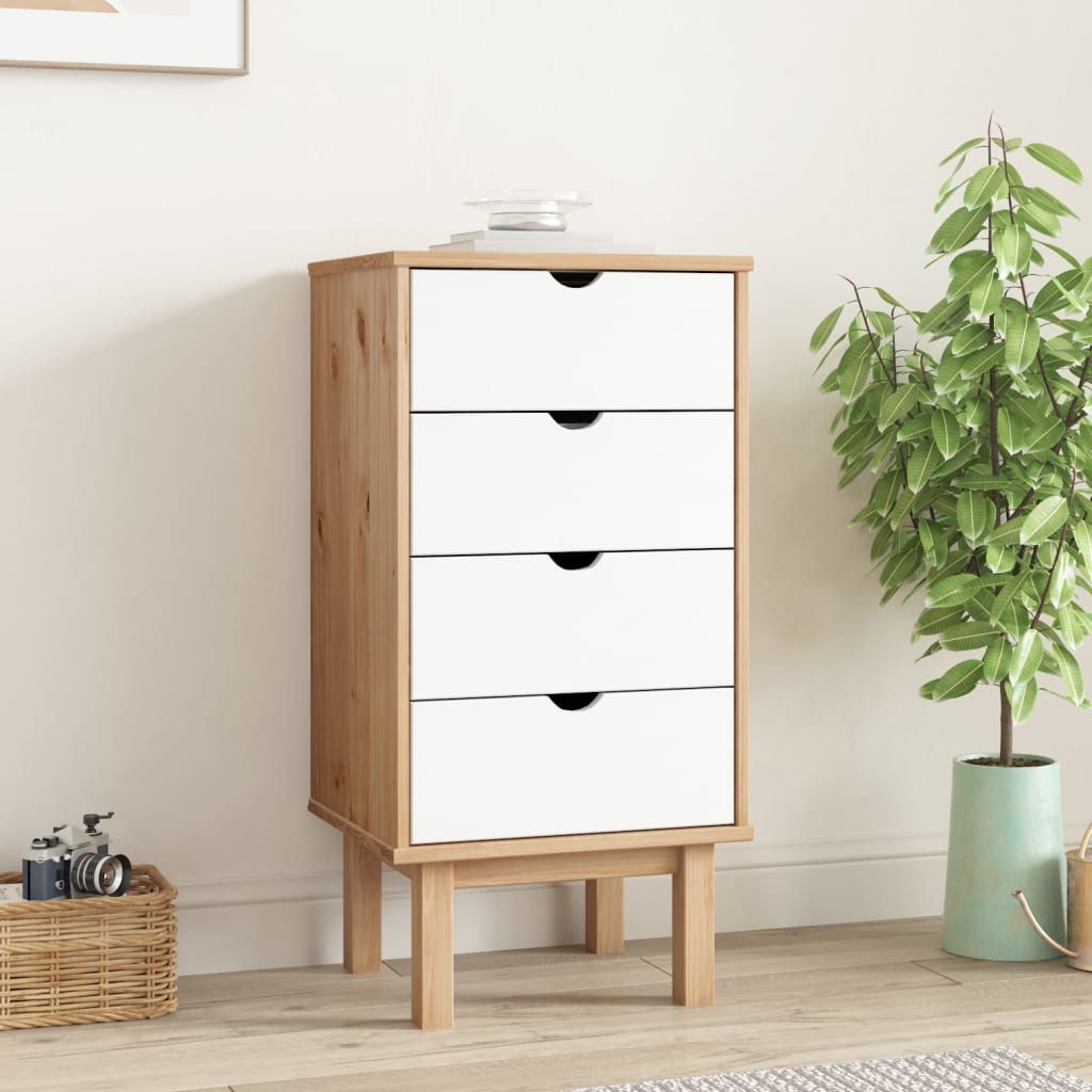 Drawer Cabinet OTTA Brown & White 46x39.5x90cm Solid Wood Pine - OLBRIT