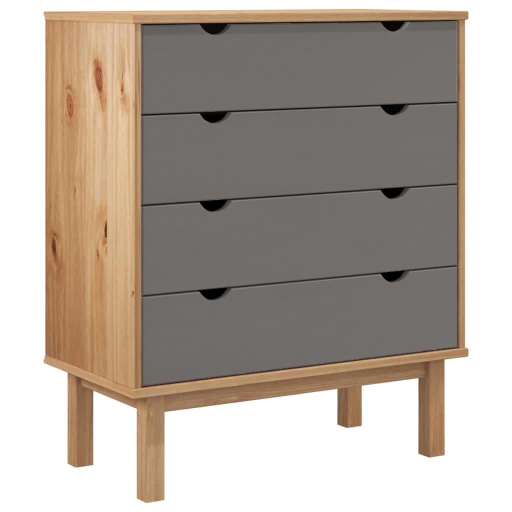 Drawer Cabinet OTTA Brown & Grey 76.5x39.5x90cm Solid Wood Pine - OLBRIT