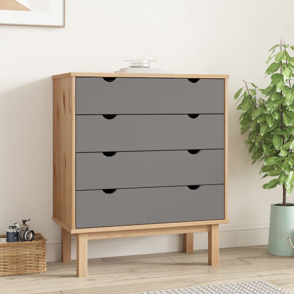 Drawer Cabinet OTTA Brown & Grey 76.5x39.5x90cm Solid Wood Pine - OLBRIT