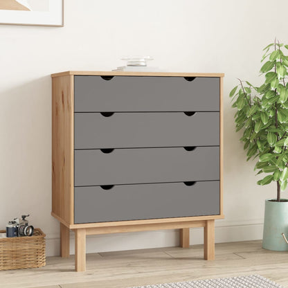 Drawer Cabinet OTTA Brown & Grey 76.5x39.5x90cm Solid Wood Pine - OLBRIT