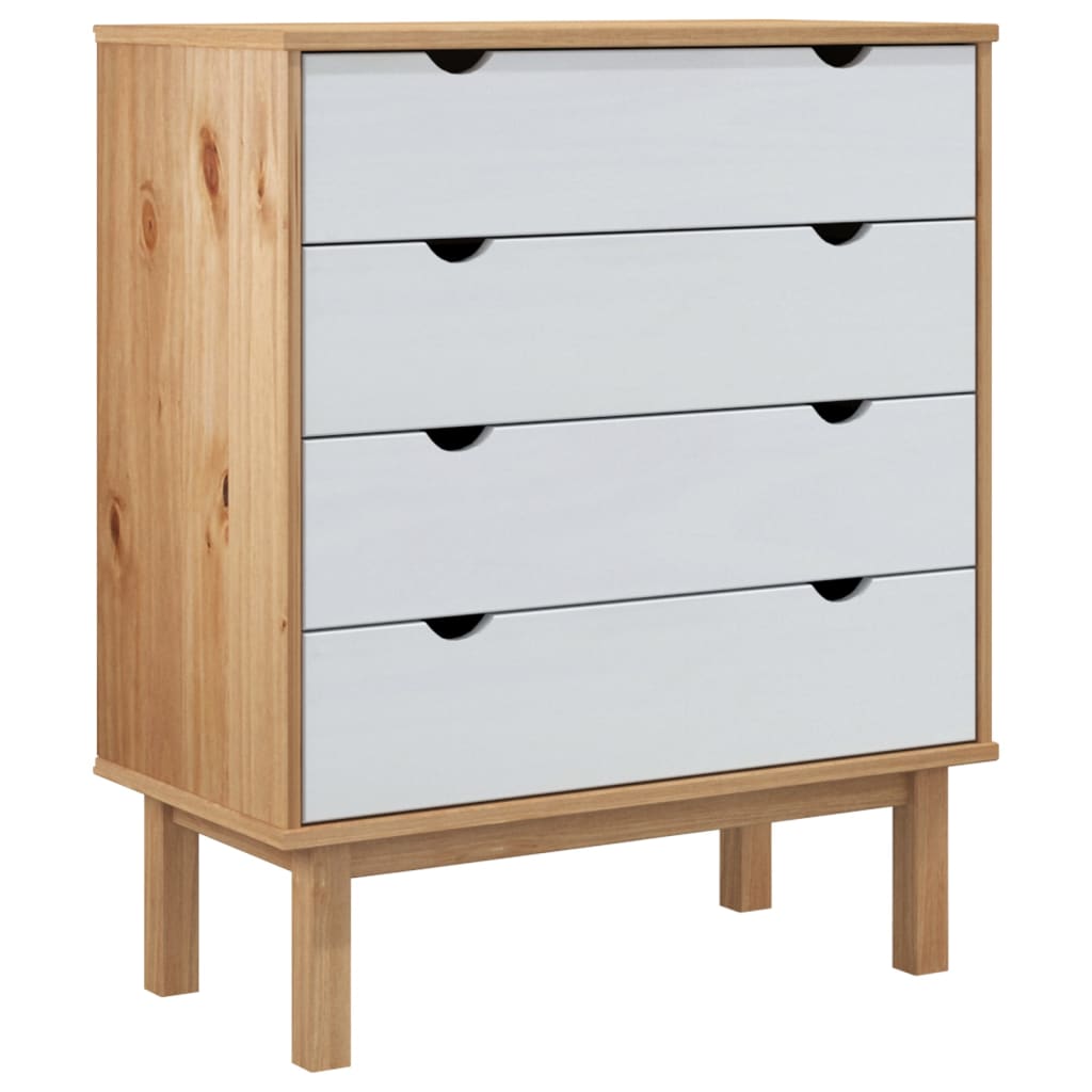 Drawer Cabinet OTTA Brown & White 76.5x39.5x90cm Solid Wood Pine - OLBRIT