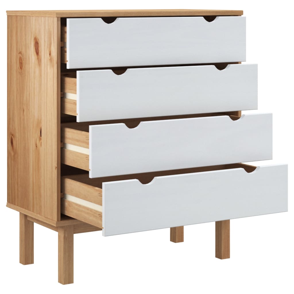 Drawer Cabinet OTTA Brown & White 76.5x39.5x90cm Solid Wood Pine - OLBRIT