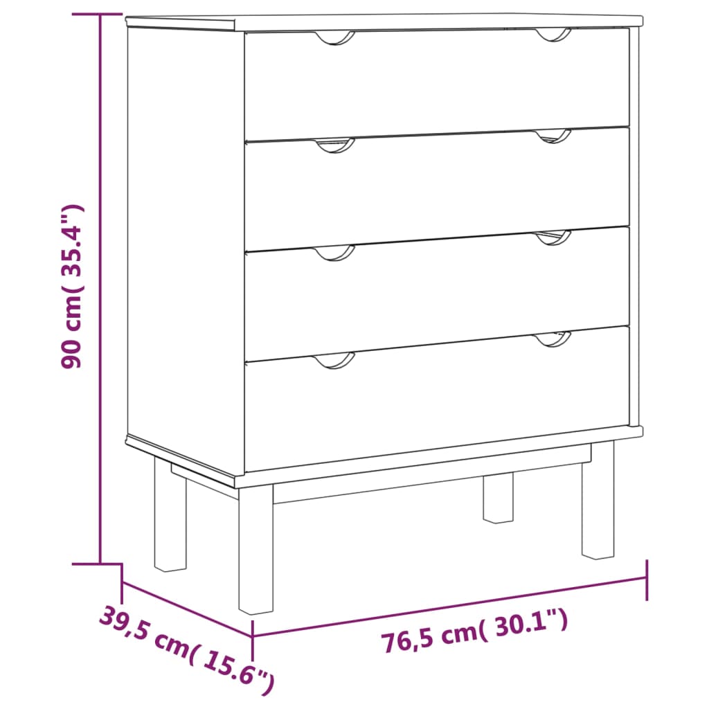 Drawer Cabinet OTTA Brown & White 76.5x39.5x90cm Solid Wood Pine - OLBRIT