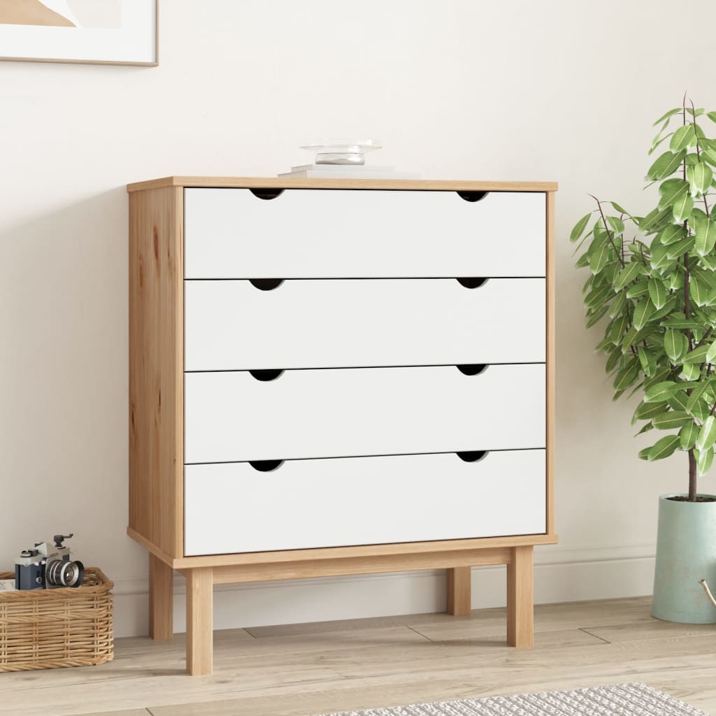 Drawer Cabinet OTTA Brown & White 76.5x39.5x90cm Solid Wood Pine - OLBRIT