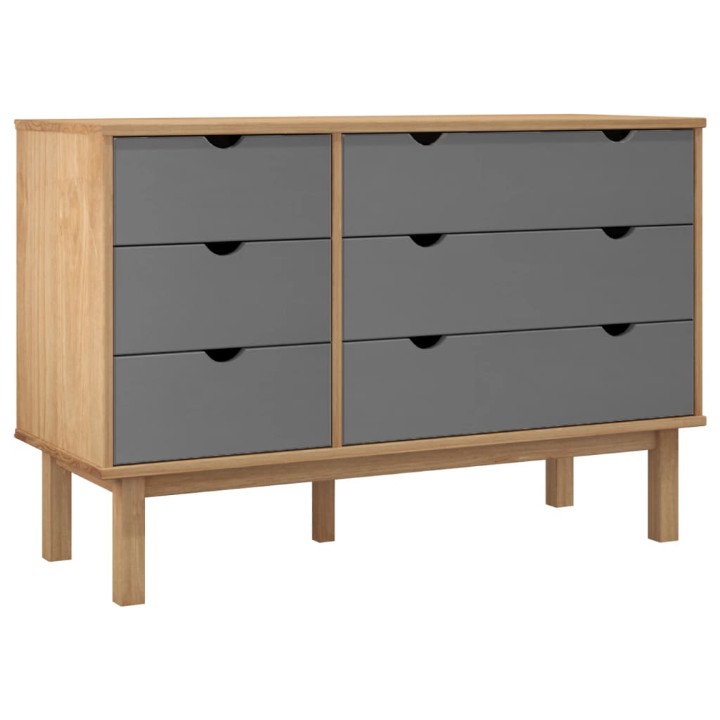 Drawer Cabinet OTTA Brown & Grey 111x42x73.5cm Solid Wood Pine - OLBRIT