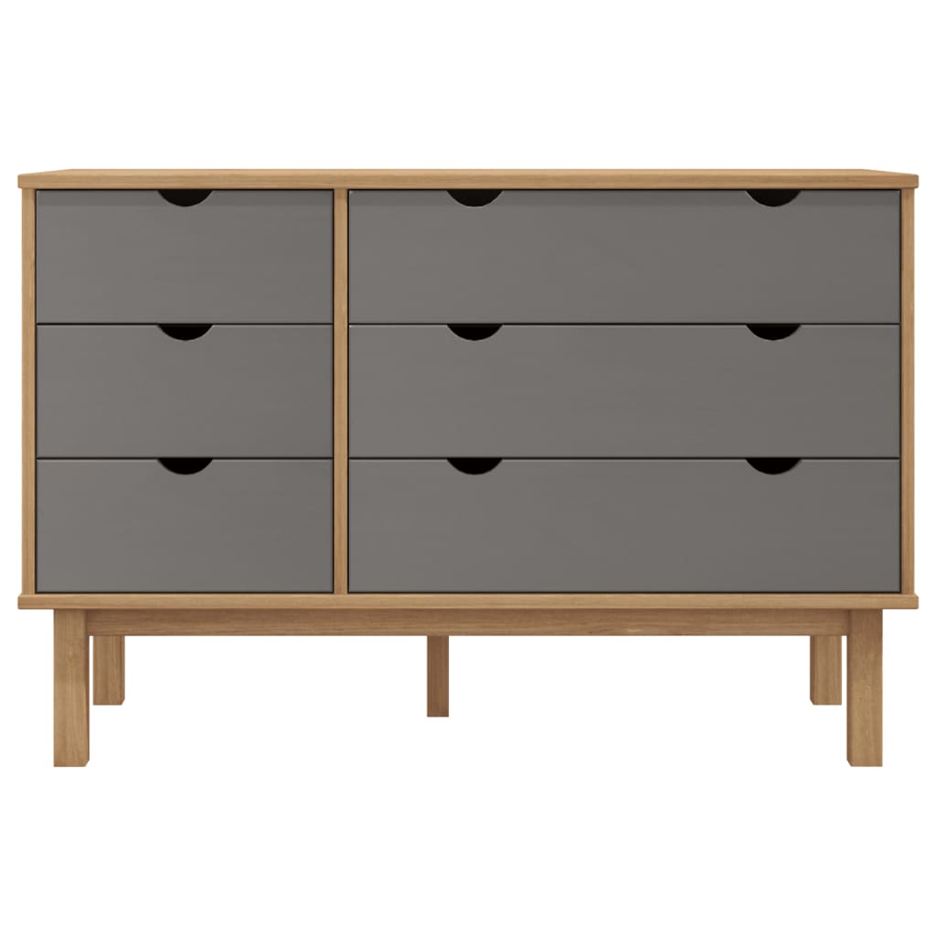 Drawer Cabinet OTTA Brown & Grey 111x42x73.5cm Solid Wood Pine - OLBRIT
