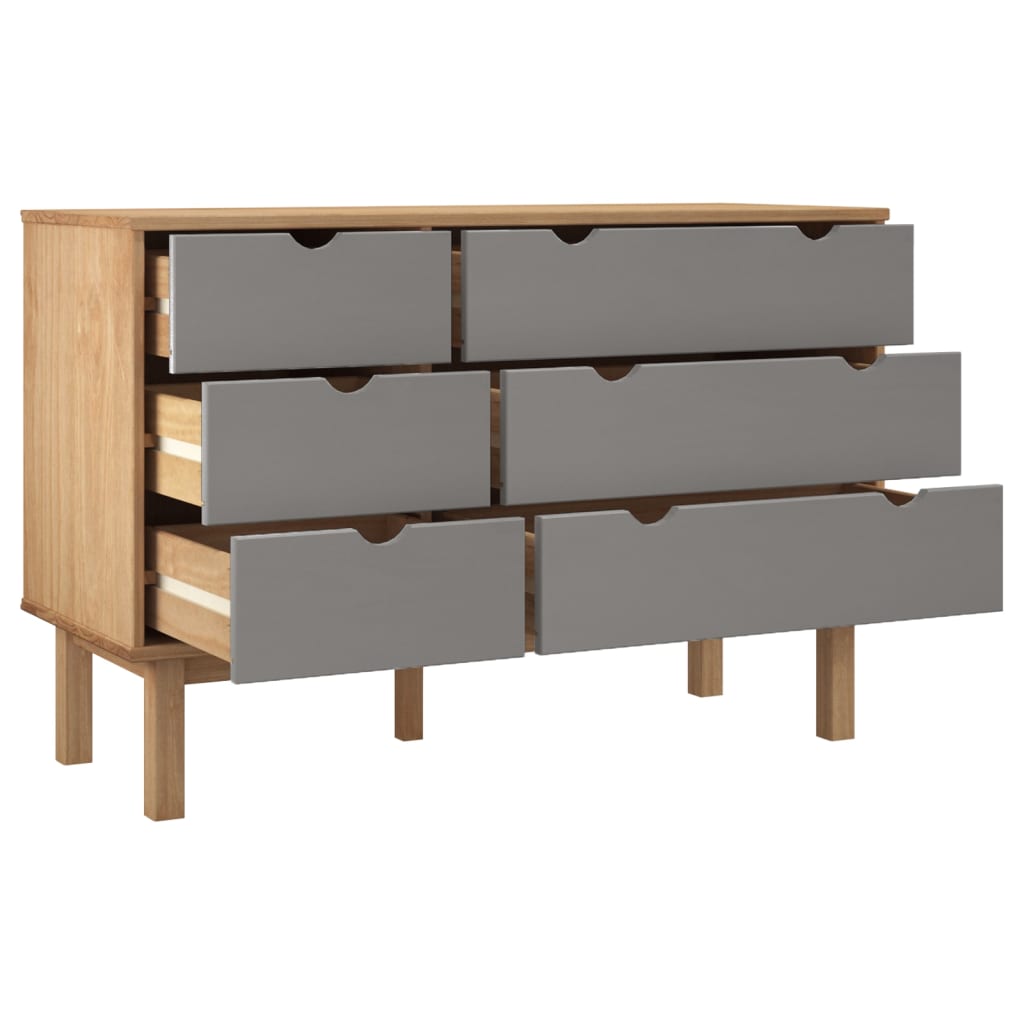 Drawer Cabinet OTTA Brown & Grey 111x42x73.5cm Solid Wood Pine - OLBRIT