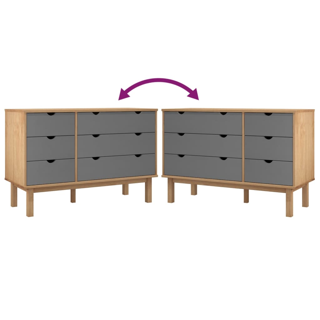 Drawer Cabinet OTTA Brown & Grey 111x42x73.5cm Solid Wood Pine - OLBRIT