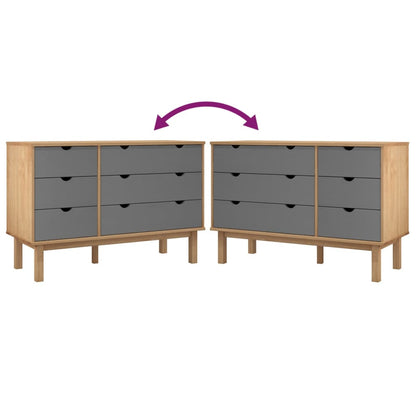 Drawer Cabinet OTTA Brown & Grey 111x42x73.5cm Solid Wood Pine - OLBRIT