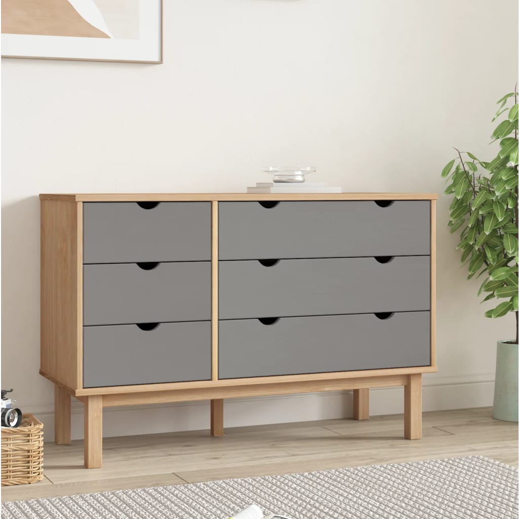 Drawer Cabinet OTTA Brown & Grey 111x42x73.5cm Solid Wood Pine - OLBRIT