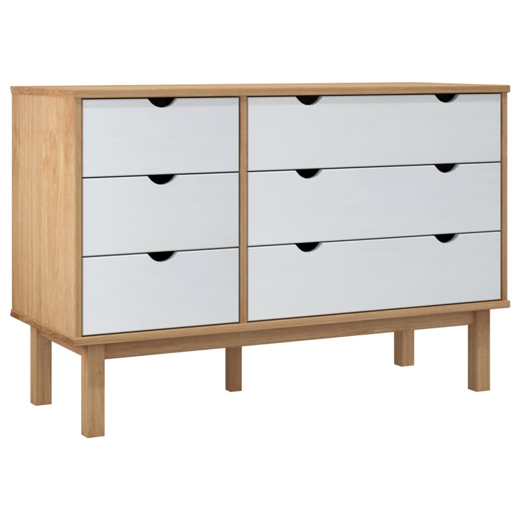 Drawer Cabinet OTTA Brown & White 111x42x73.5cm Solid Wood Pine - OLBRIT
