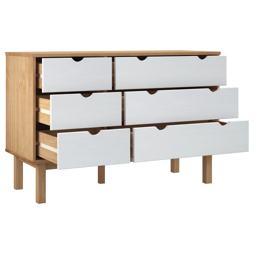 Drawer Cabinet OTTA Brown & White 111x42x73.5cm Solid Wood Pine - OLBRIT
