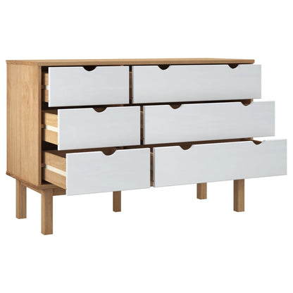 Drawer Cabinet OTTA Brown & White 111x42x73.5cm Solid Wood Pine - OLBRIT