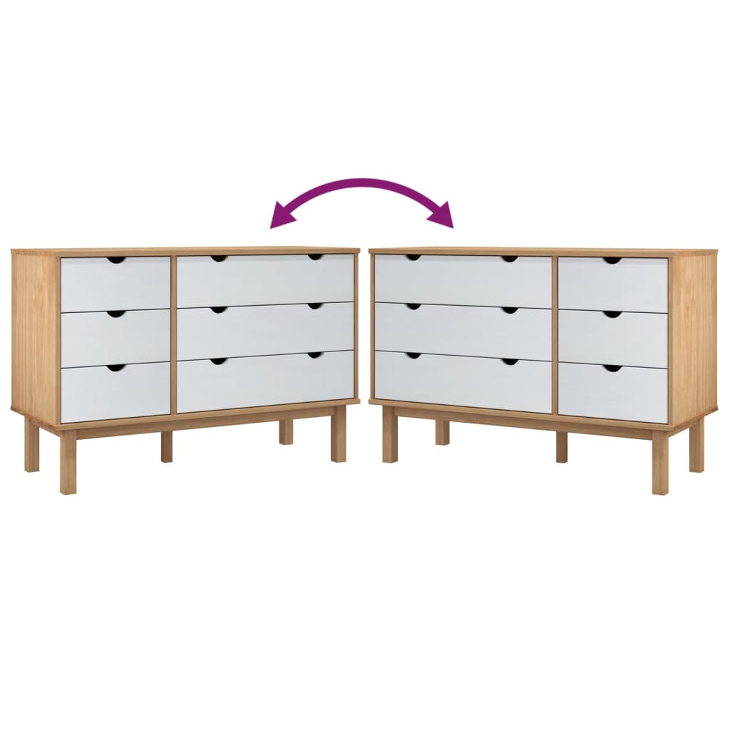 Drawer Cabinet OTTA Brown & White 111x42x73.5cm Solid Wood Pine - OLBRIT