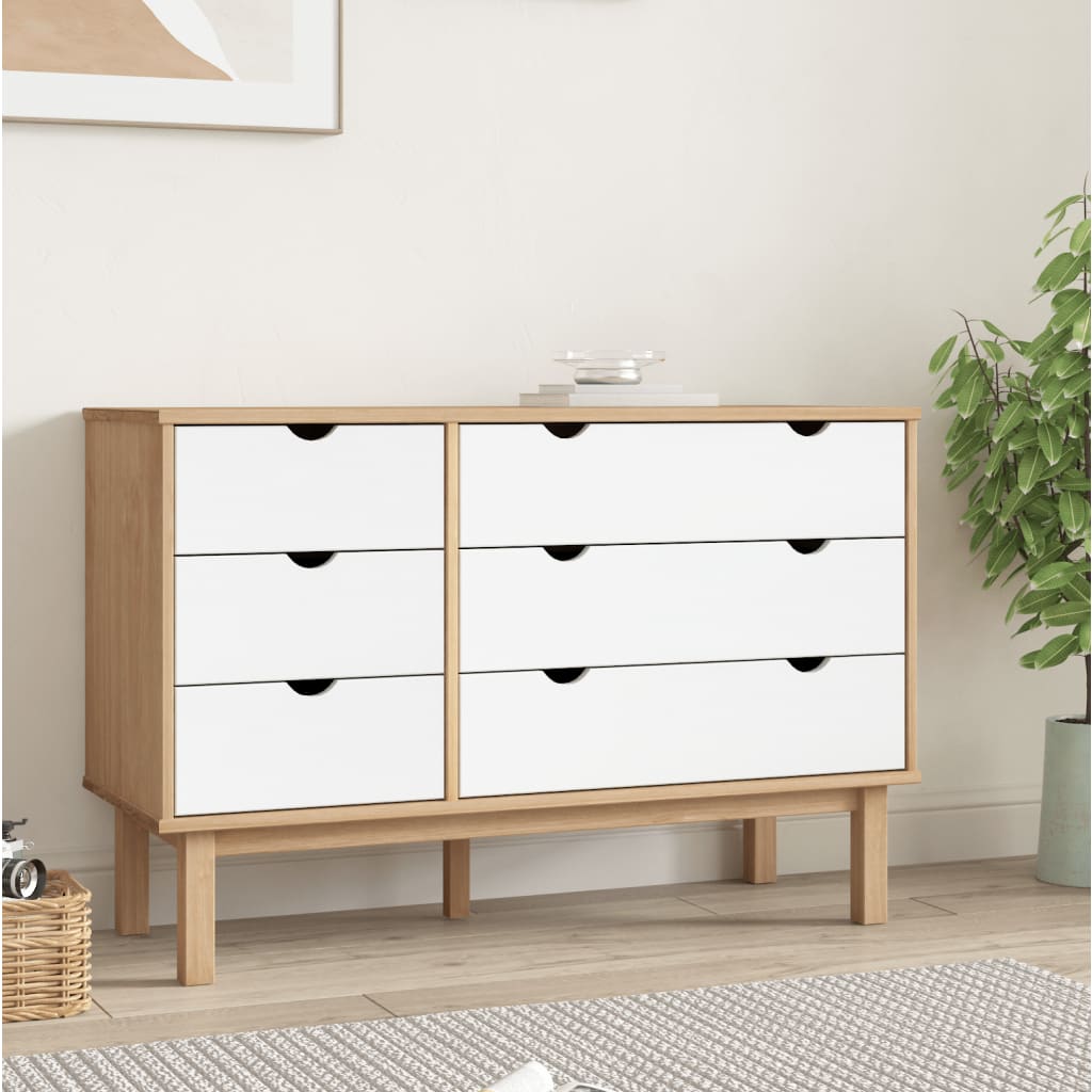 Drawer Cabinet OTTA Brown & White 111x42x73.5cm Solid Wood Pine - OLBRIT