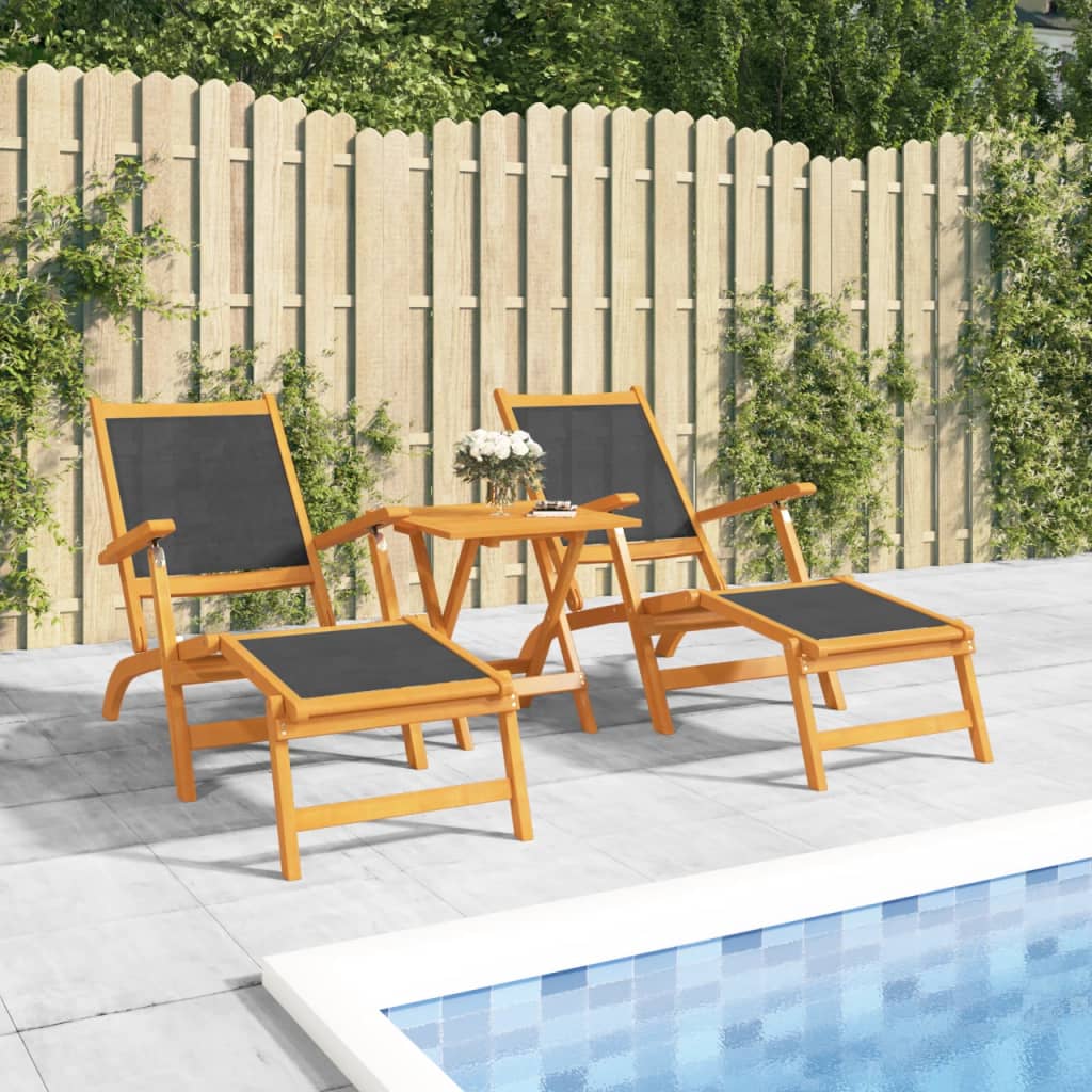 Outdoor Deck Chairs 2 pcs Solid Wood Acacia and Textilene - OLBRIT