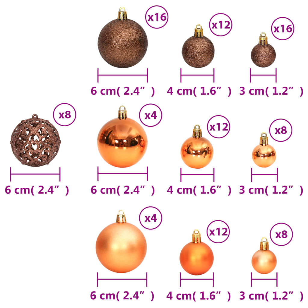 Christmas Baubles 100 pcs Brown 3 / 4 / 6 cm - OLBRIT