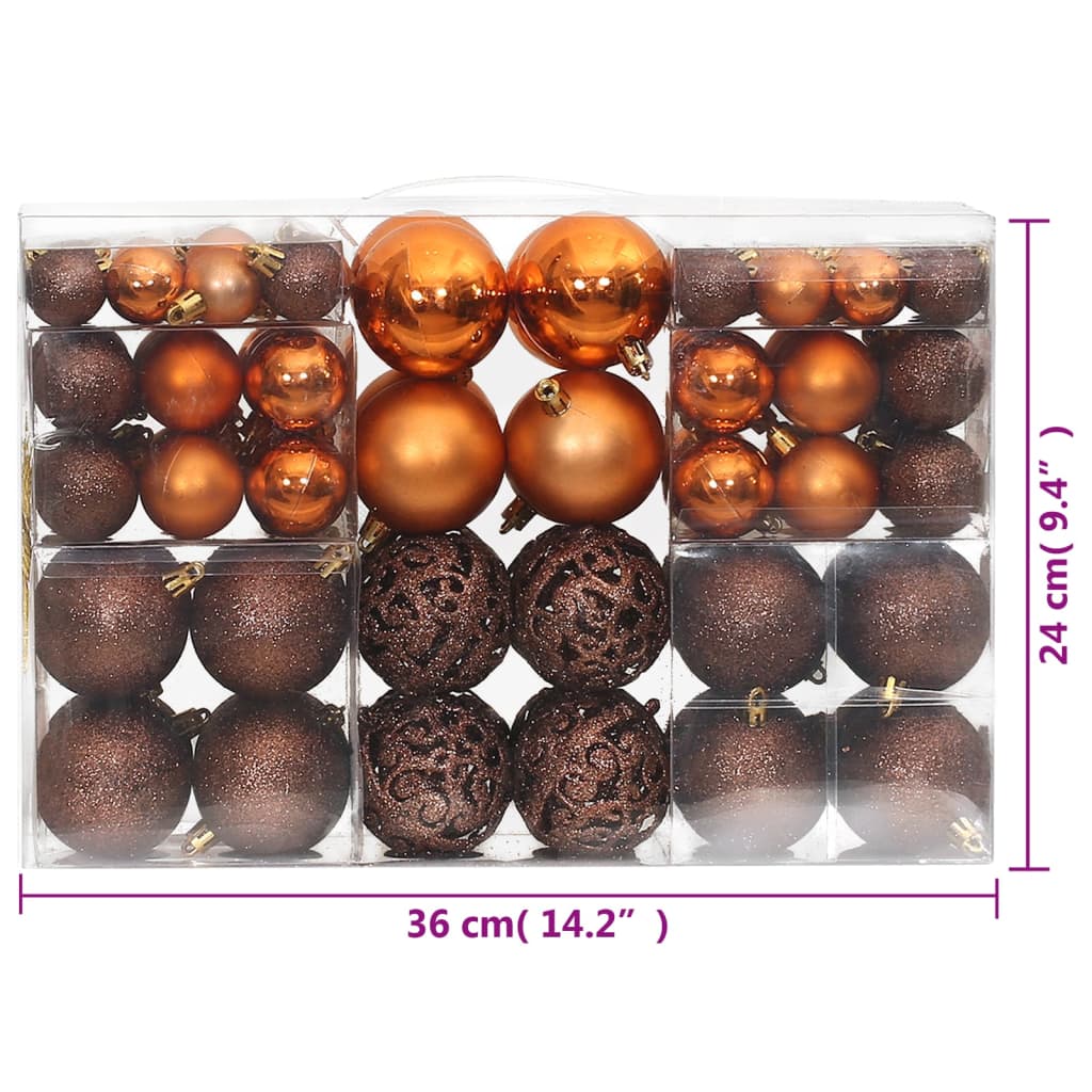Christmas Baubles 100 pcs Brown 3 / 4 / 6 cm - OLBRIT