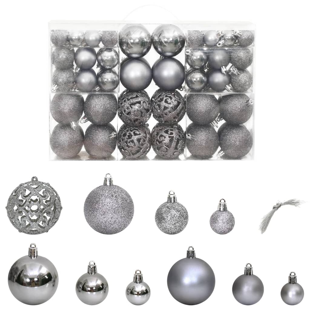 Christmas Baubles 100 pcs Grey 3 / 4 / 6 cm - OLBRIT