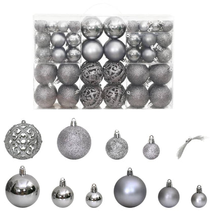 Christmas Baubles 100 pcs Grey 3 / 4 / 6 cm - OLBRIT