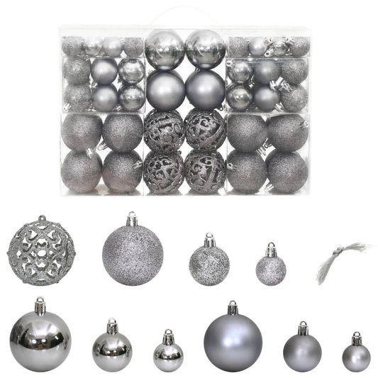 Christmas Baubles 100 pcs Grey 3 / 4 / 6 cm - OLBRIT