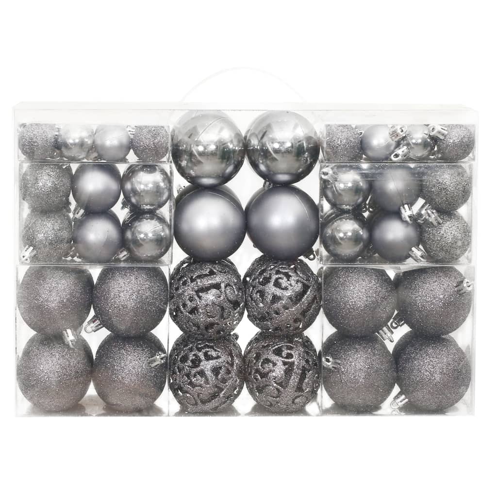 Christmas Baubles 100 pcs Grey 3 / 4 / 6 cm - OLBRIT