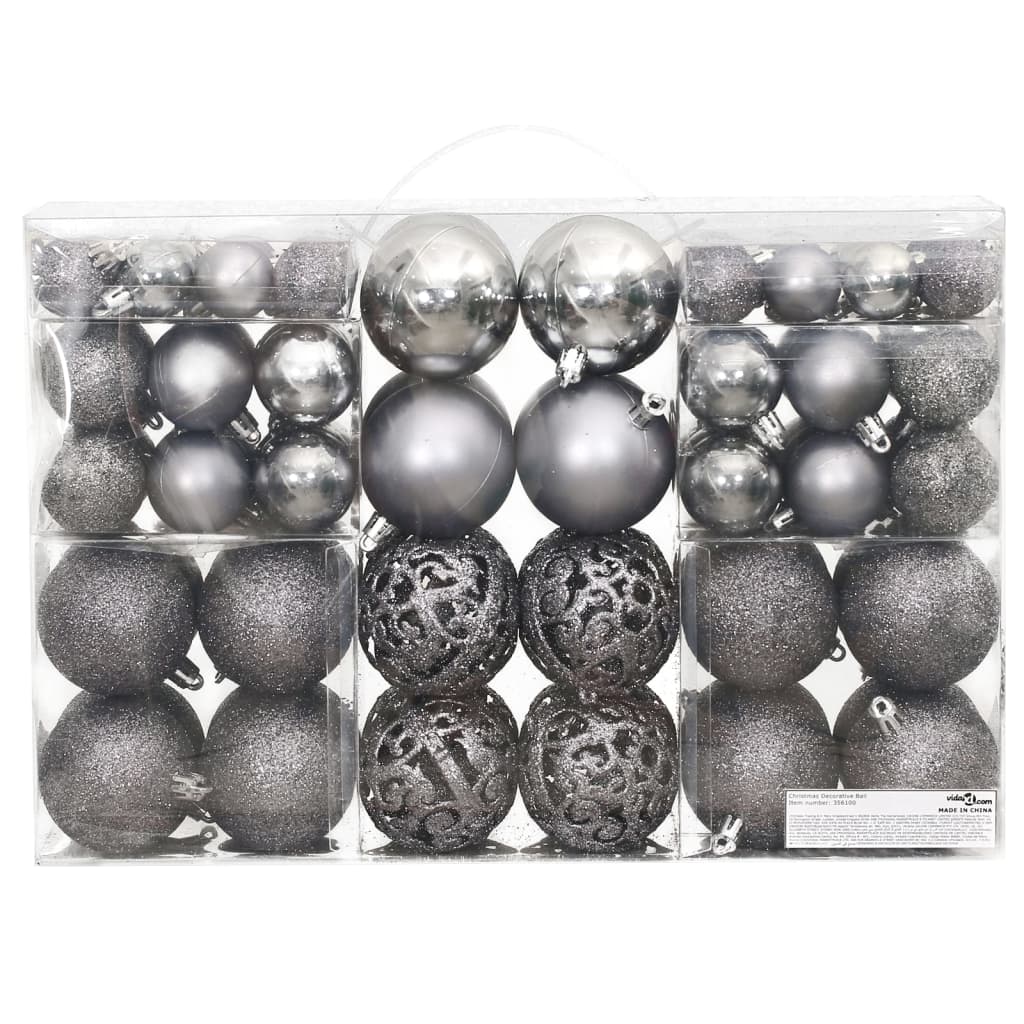 Christmas Baubles 100 pcs Grey 3 / 4 / 6 cm - OLBRIT