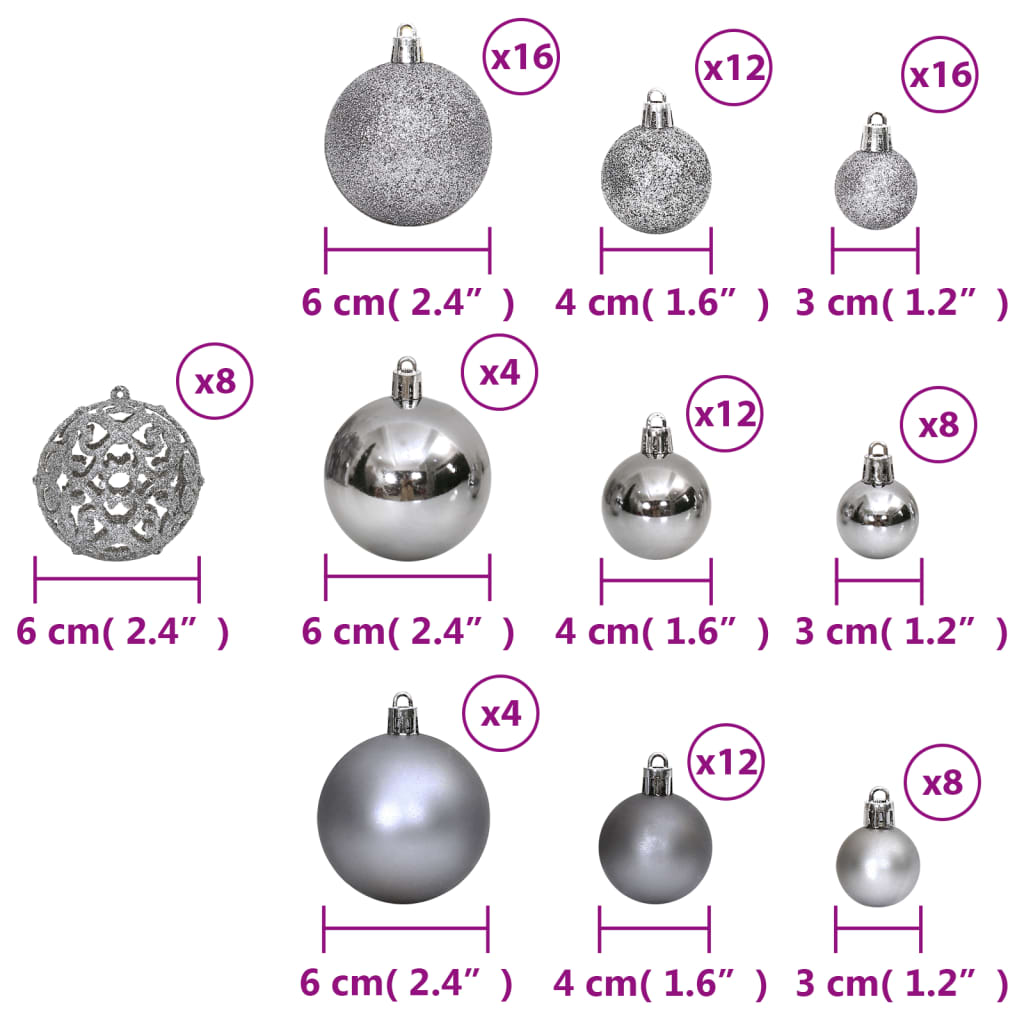 Christmas Baubles 100 pcs Grey 3 / 4 / 6 cm - OLBRIT