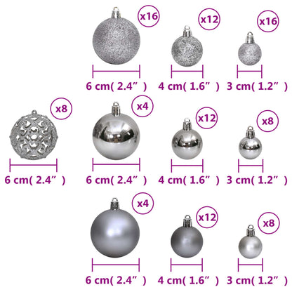 Christmas Baubles 100 pcs Grey 3 / 4 / 6 cm - OLBRIT