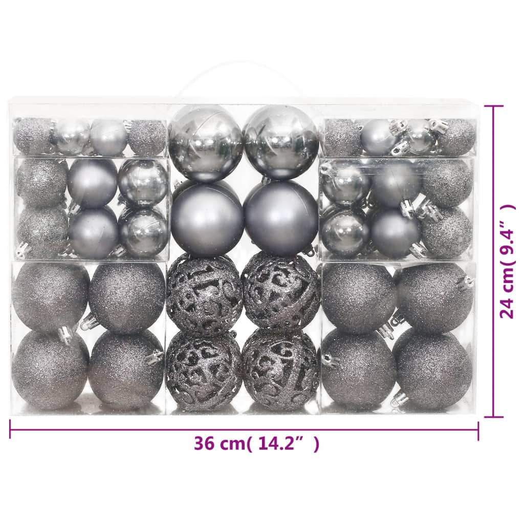 Christmas Baubles 100 pcs Grey 3 / 4 / 6 cm - OLBRIT