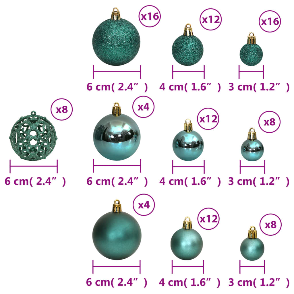 Christmas Baubles 100 pcs Green 3 / 4 / 6 cm - OLBRIT