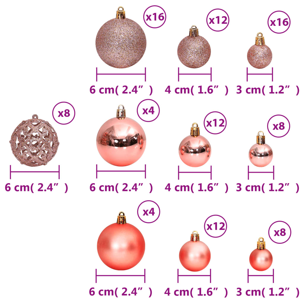 Christmas Baubles 100 pcs Pink and Rose 3 / 4 / 6 cm - OLBRIT
