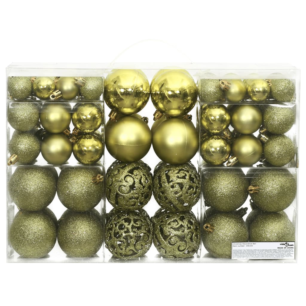 Christmas Baubles 100 pcs Light Green 3 / 4 / 6 cm - OLBRIT