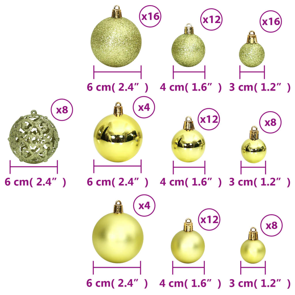Christmas Baubles 100 pcs Light Green 3 / 4 / 6 cm - OLBRIT
