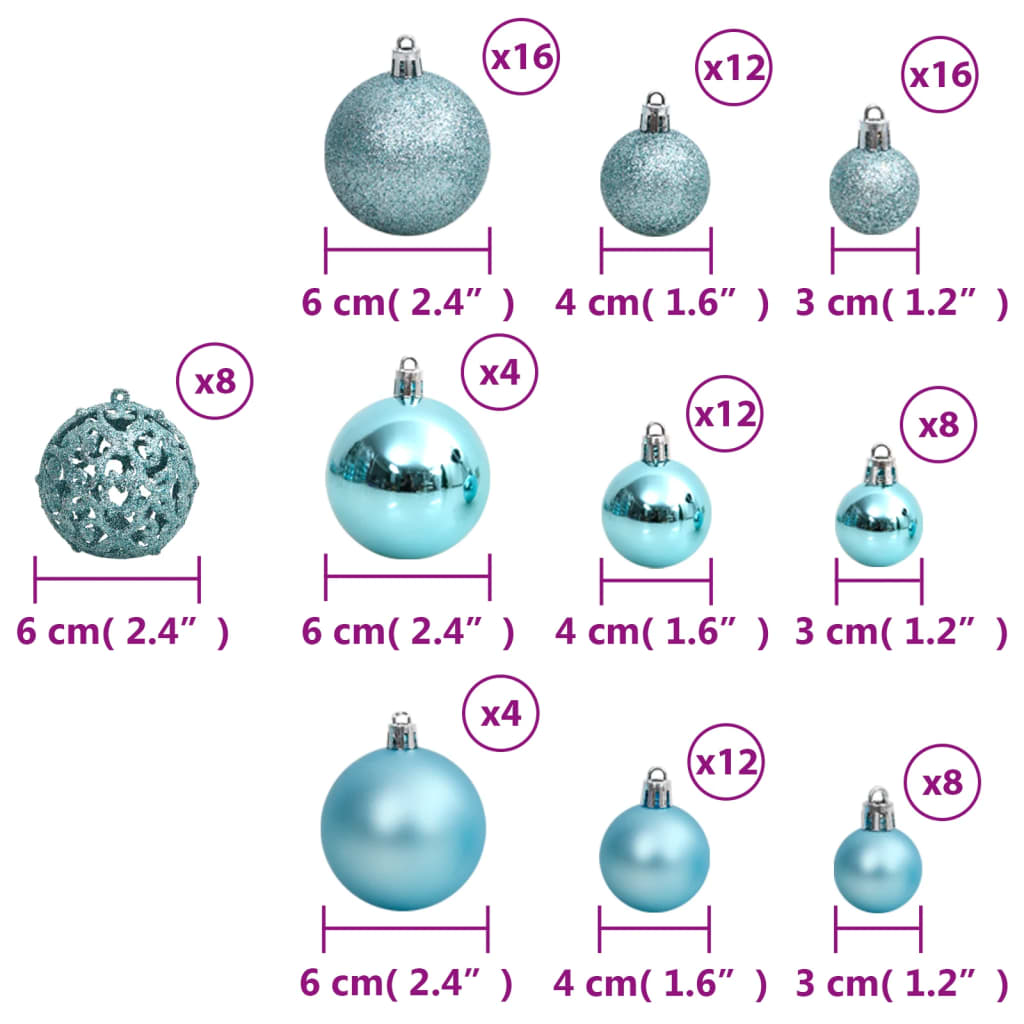 Christmas Baubles 100 pcs Turquoise 3 / 4 / 6 cm - OLBRIT