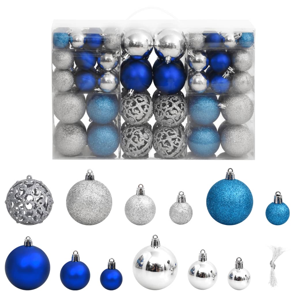 Christmas Baubles 100 pcs Blue and Silver 3 / 4 / 6 cm - OLBRIT