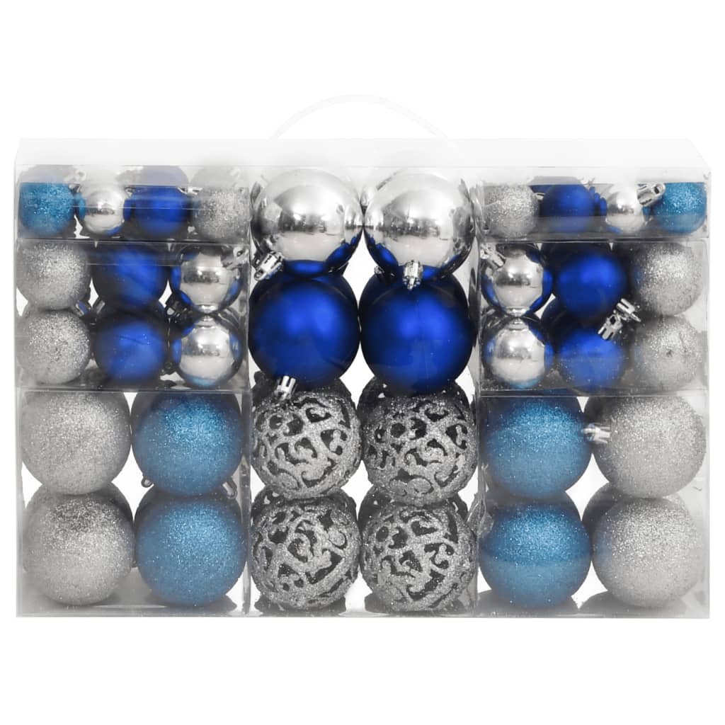 Christmas Baubles 100 pcs Blue and Silver 3 / 4 / 6 cm - OLBRIT
