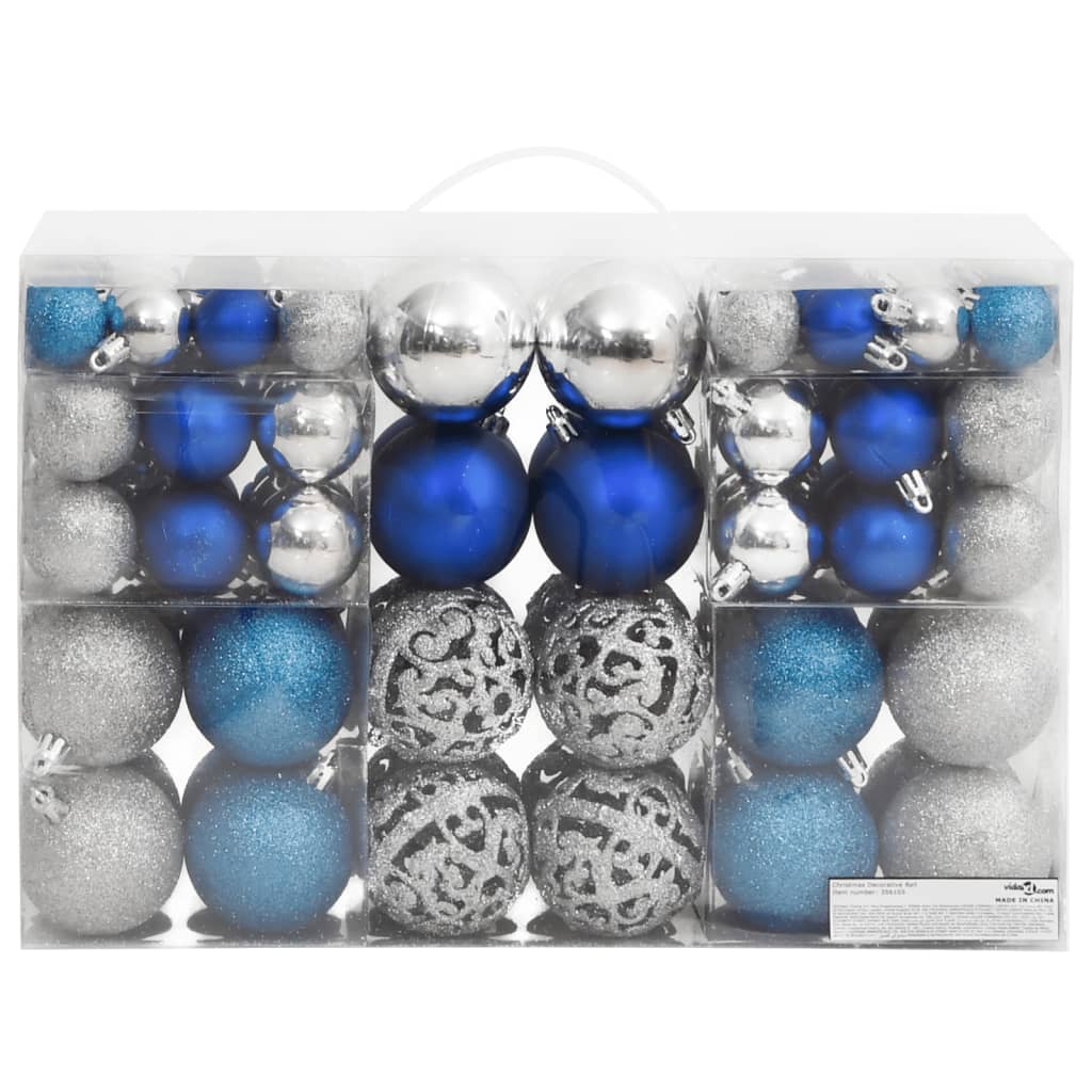 Christmas Baubles 100 pcs Blue and Silver 3 / 4 / 6 cm - OLBRIT