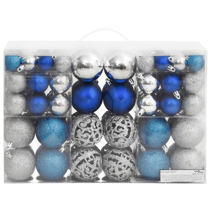 Christmas Baubles 100 pcs Blue and Silver 3 / 4 / 6 cm - OLBRIT