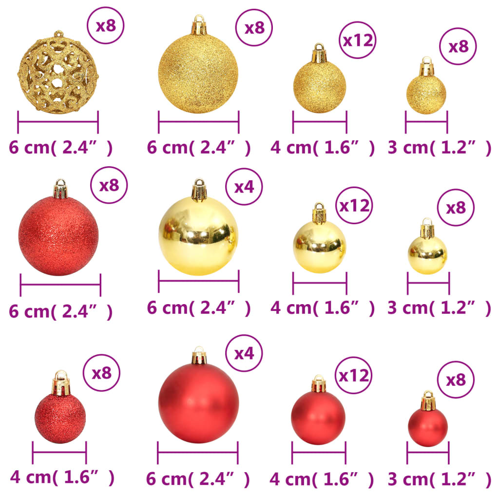 Christmas Baubles 100 pcs Gold and Wine Red 3 / 4 / 6 cm - OLBRIT
