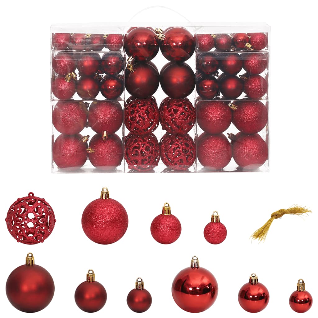 Christmas Baubles 100 pcs Wine Red 3 / 4 / 6 cm - OLBRIT