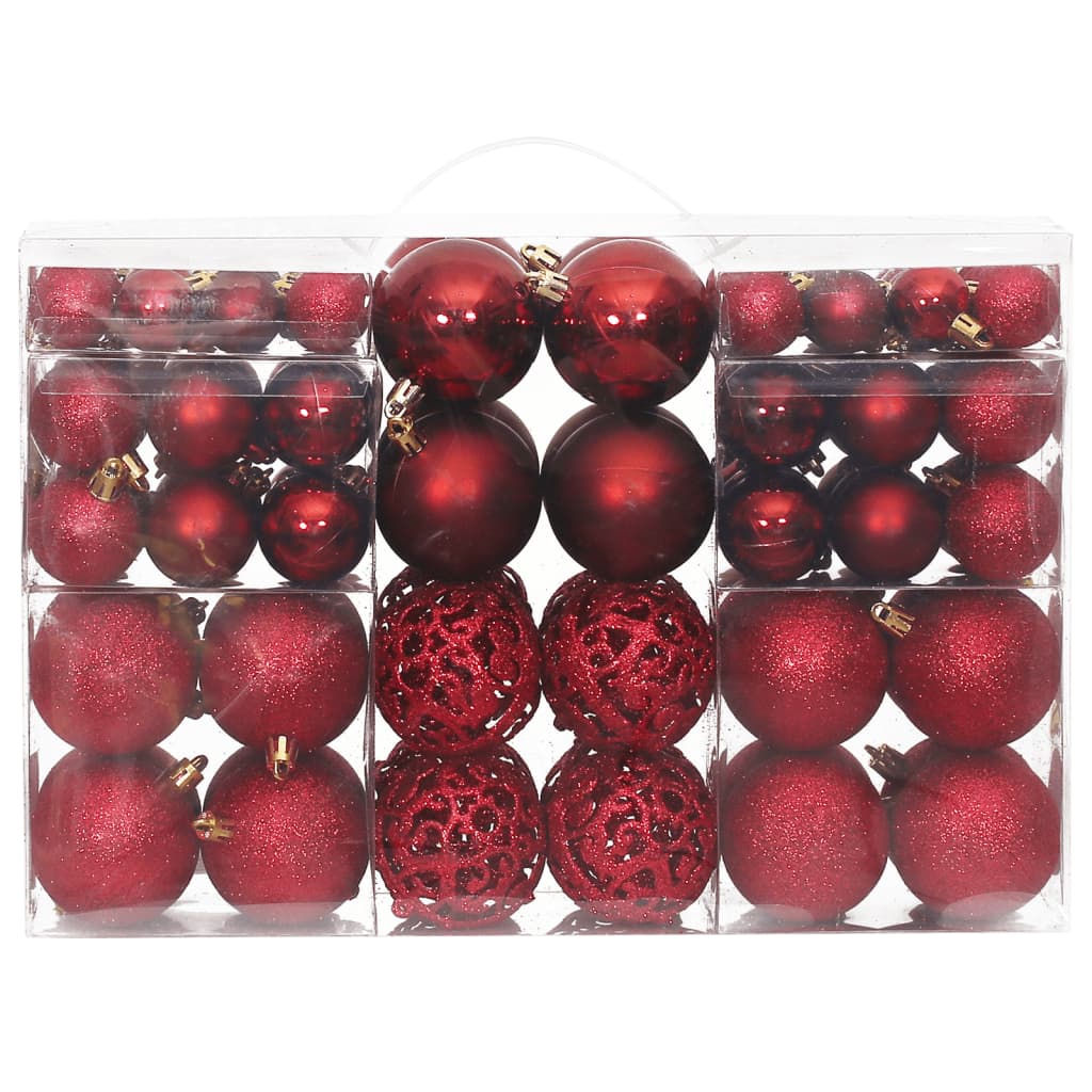 Christmas Baubles 100 pcs Wine Red 3 / 4 / 6 cm - OLBRIT