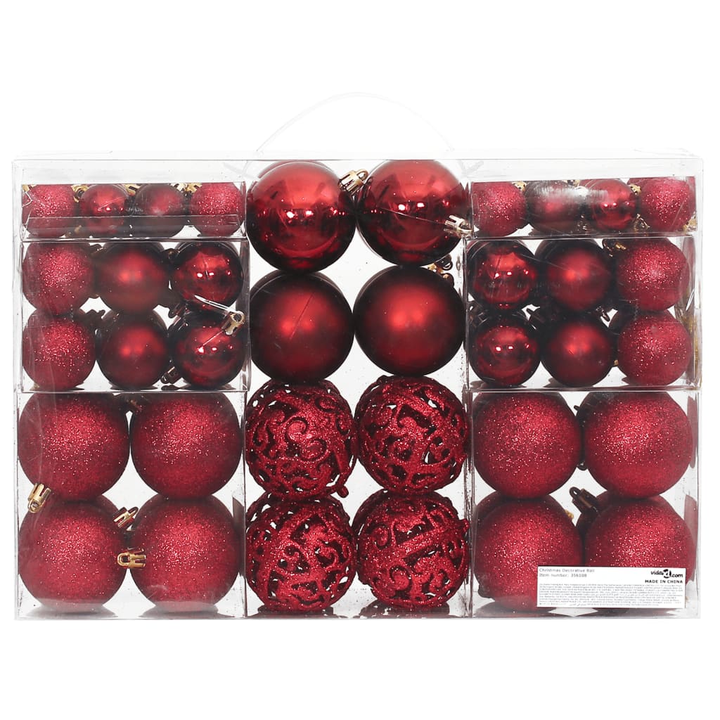 Christmas Baubles 100 pcs Wine Red 3 / 4 / 6 cm - OLBRIT
